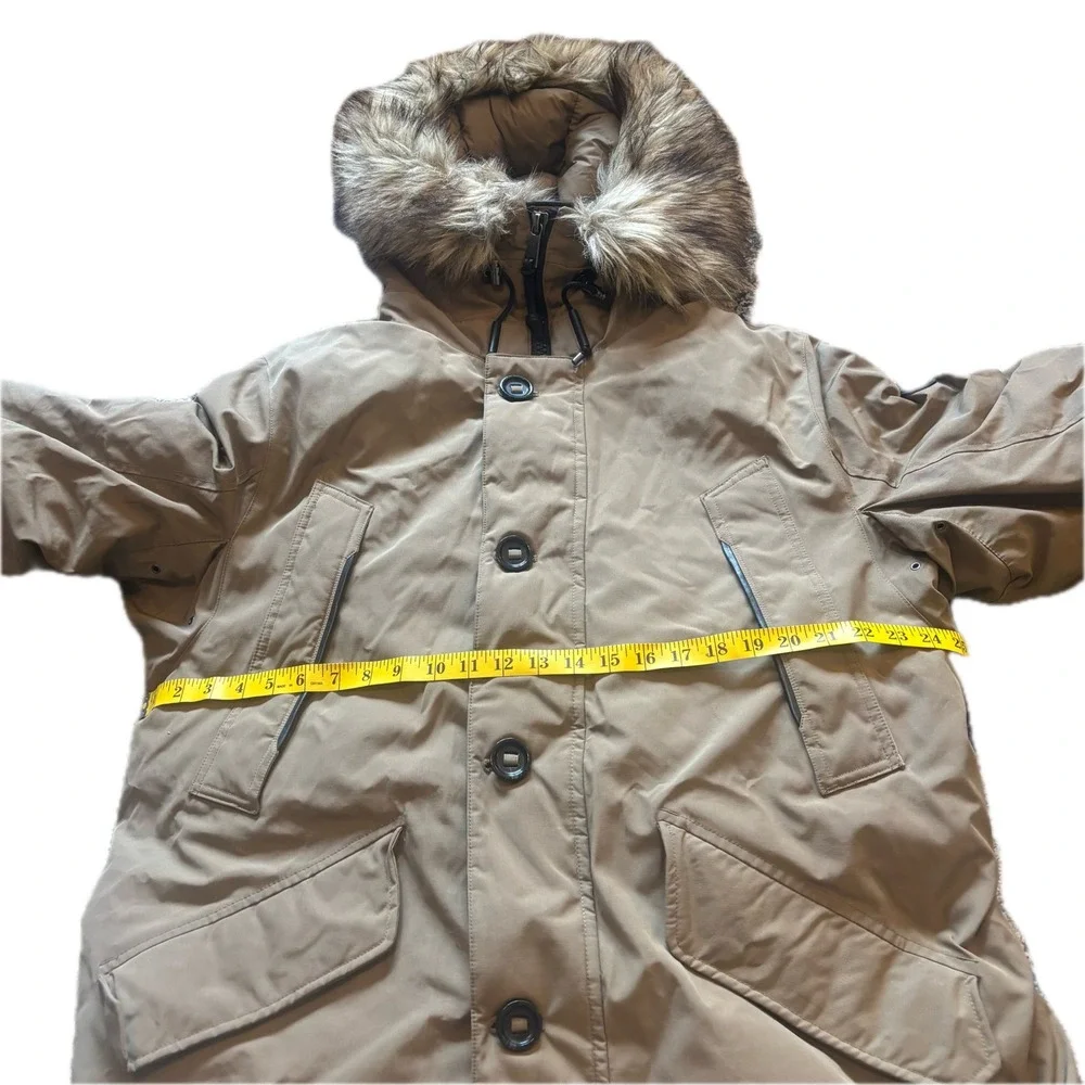 Polo Ralph Lauren Mens Down Parka Faux Fur Hood Tan Khaki Winter Coat Large